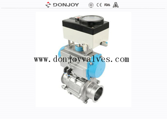 FDA Pneumatic Clamped DN100 SS316L Three Piece Ball Valve with electric actuator